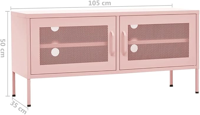 vidaXL Industrial Style TV Stand in Pink Steel Adjustable Height Cable Management System 41.3x13.8x19.7 2 Doors and 1 Shelf Maximum Loading 220.5lb