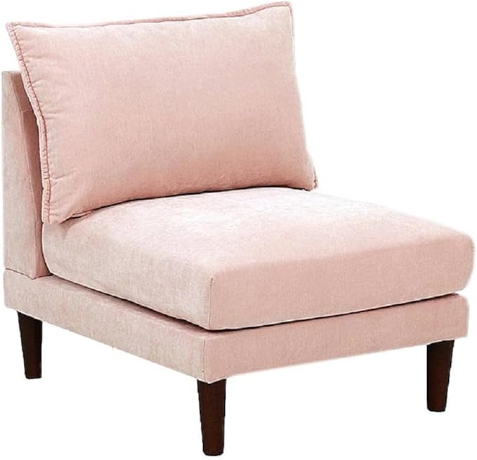 Beautiful Blush Pink Armless Chair Fabric 1pc Chair Pillow Soft Cushion Wood Legs Living Room Furniture
