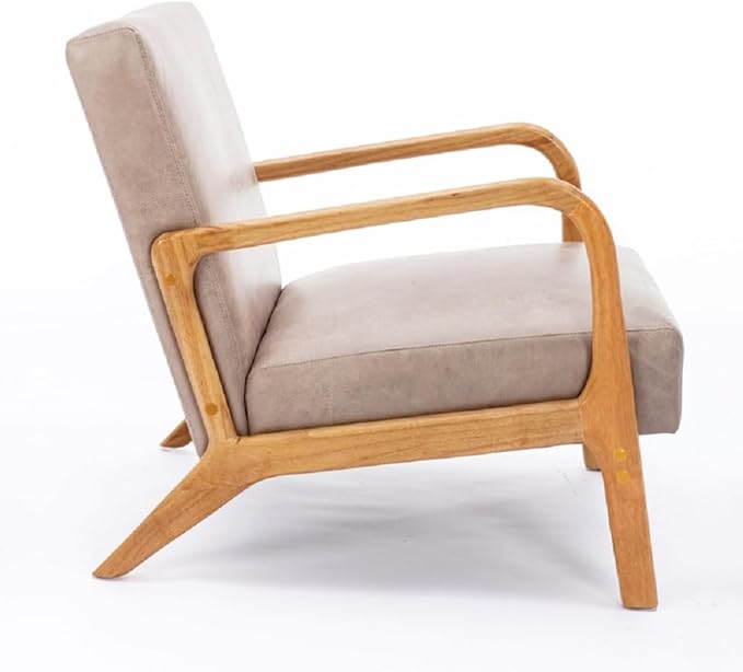Classic Mid Century Modern Accent Chairs for Living Room or Bedroom Espresso Open ed Armchair with Plush Cushioning and Microfiber Upholstery Light Camel