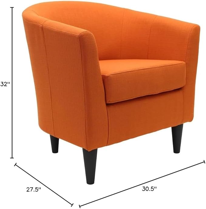 Pemberly Row Traditional Fabric Club Chair 17.5 Seat Height Polyester Upholstery Orange Finish Durable Construction Padded Seat Accent Chair for Living Room or Bedroom