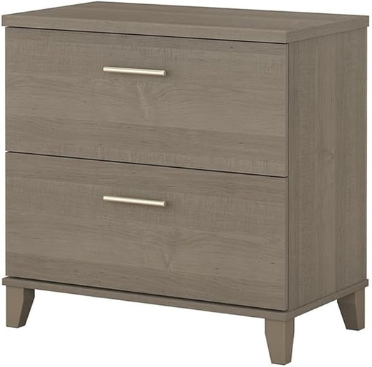 Pemberly Row Lateral 2 Drawer File Cabinet 29.72 W x 16.69 D x 29.15 H Ash Gray Finish Contemporary Metal Hardware Full-Extension Ball Bearing Slides Home Office Filing Storage Solution