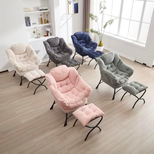 Bellemave Lazy Chair with Ottoman Lounge Accent Chair with Armrests and Side Pocket Leisure Upholstered Sofa Chairs with Footrest for Small Space Reading Chairs for Living Room Bedroom (White)