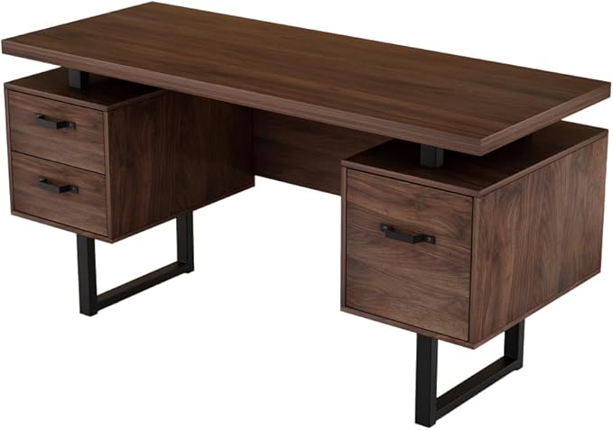 Home Office Computer Desk with Drawers/Hanging Letter-Size Files 59 inch Writing Study Table with Drawers