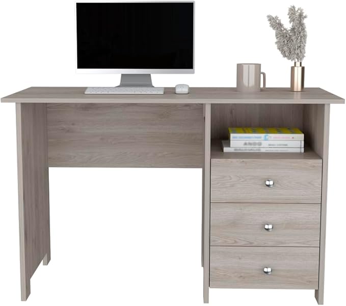 Writing Desk Brentwood with 3 Drawers Open Shelf &amp Spacious Work Surface - Light Gray - Perfect for Home Office &amp Study Room