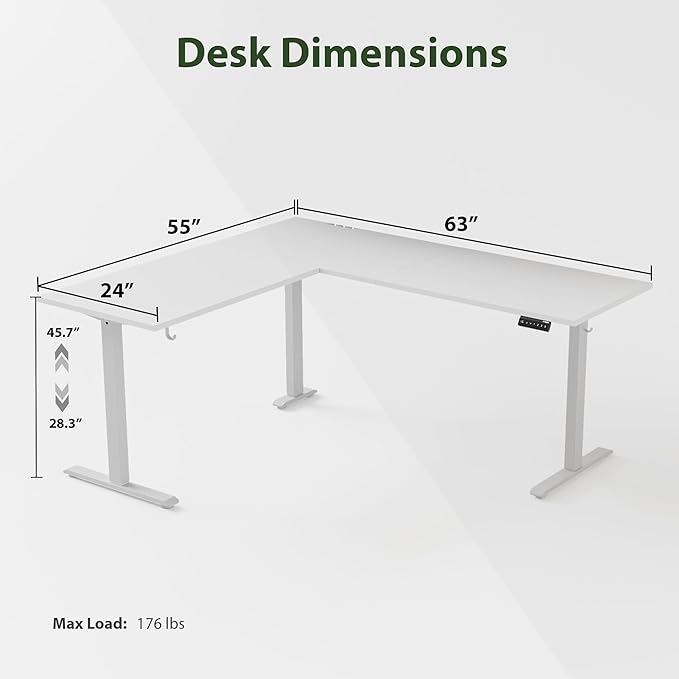 Agilestic L Shaped Standing Desk Adjustable Height Electric Corner Standing Desk 63 x 55 inch Sit Stand Computer Table with Splice Board White
