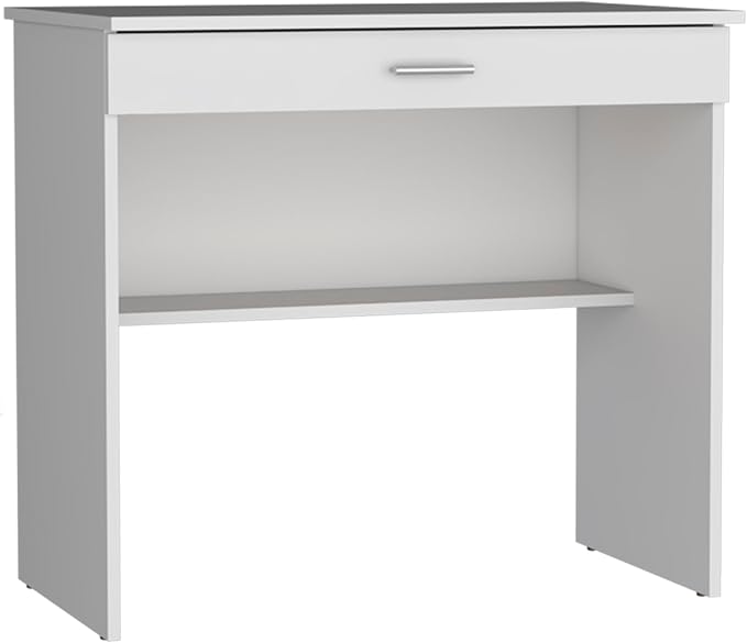 LIFE SKY White Writing Desk with Drawer: Modern Compact Design for Small Apartments - Wooden Study Table with Storage Shelf for Home Office &amp Creative Workspace