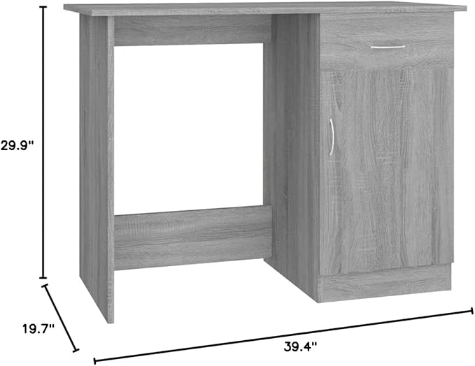 Modern Grey Sonoma Computer Desk 39.4 L Wood Office Workstation with Drawer &amp Door Storage Compact Small Desk for Bedroom Study Home Office Dorm