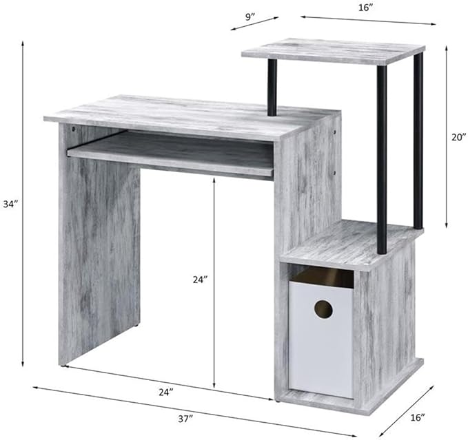Bowery Hill Contemporary Wood Computer Desk Antique White and Black Finish 37W x 16D x 34H Rectangular Top Keyboard Tray 2 Storage Compartments Shelf Attached Office Desk for Home Workspace