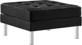Modway Loft Tufted Button Faux Leather Upholstered Square Ottoman in Silver Black