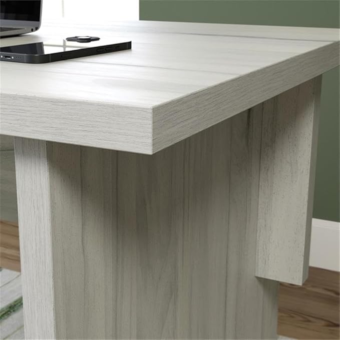 Pemberly Row Engineered Wood Desk 52 in Wide Haze Acacia Natural Finish Single Pedestal with Storage Drawers and Open Shelf Modern Home Office Desk for Organization and Workspace