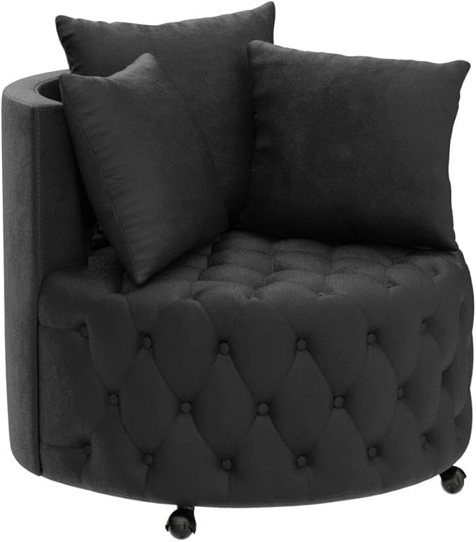JOYBASE Swivel Barrel Chair With 3 Pillows - Round Accent Armchair Cozy Comfy Lounge Seat Modern Circle Club Sofa for Living Room Bedroom (Black Velvet)