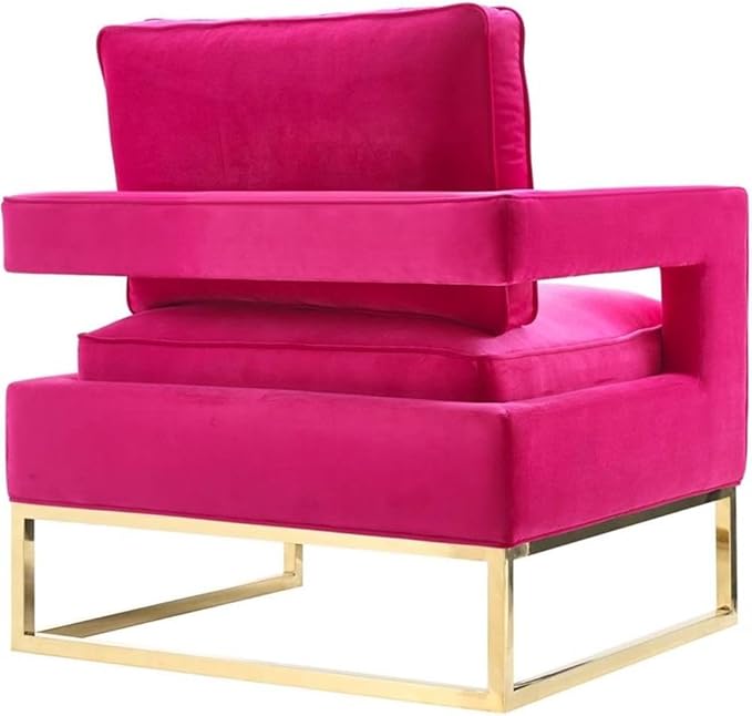 Tov Furniture The Avery Collection Modern Style Living Room Den Velvet Upholstered Armchair with Gold Legs Pink