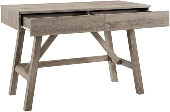 Allora Transitional Wood Home Office Desk Gray Wash Finish 47.13 W x 21.25 D x 31.13 H 2 Drawer Design Compact Modern Rustic Style for Small Spaces Sturdy MDF and Particle Board Construction