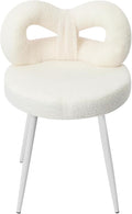 Girls Desk Chair | No Wheels Make up Vanity Chair w/Cute Bow Backrest Comfy Lambswool Fabric Makeup Chair for Bedroom Living Room Upholstered Accent Chair Desk Chair Stool for Girls (White)