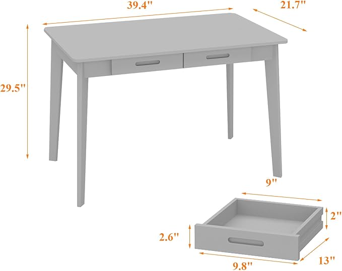 FUFU&ampGAGA 39” Office Desk Rectangular Computer Desk with 2 Drawers Writing Table for Reading Crafting Home Office Study Room Brown Walunt 39.4”W x 21.7”D x 29.5”H