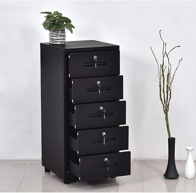 File Cabinet Office File Cabinet Iron Belt Lock File Cabinet White Multi-Function Drawer Locker Black Household Bedside Table Office Filing Cabinet (Color : Gold Size : 1) (Black 1)