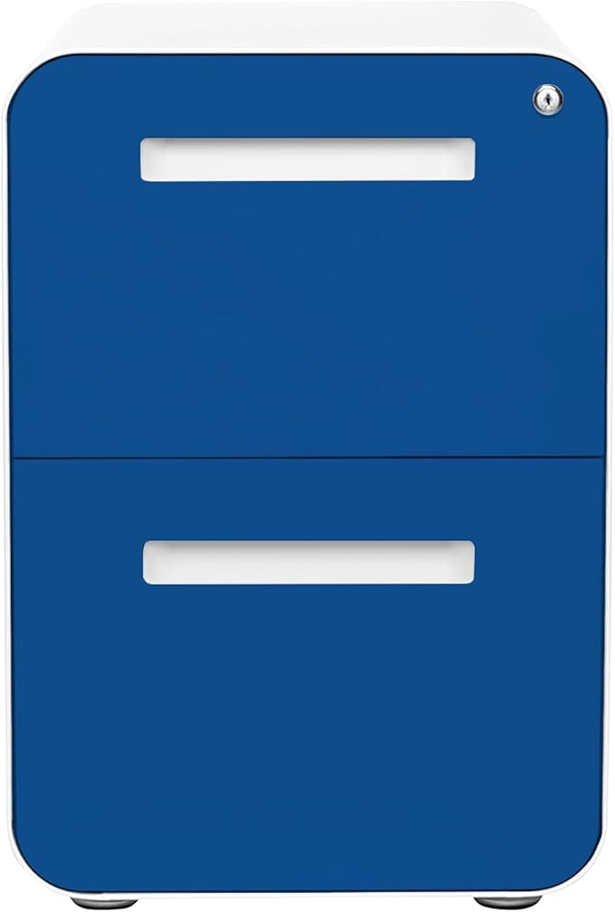 Laura Davidson Furniture Stockpile 2 Drawer Mobile File Cabinet with Lock - Under Desk Metal Filing Cabinet Legal/Letter File Folders Wheels and Stationary Feet Pre-Assembled Blue Faceplate
