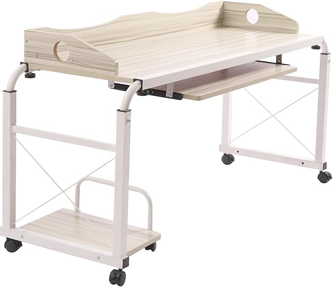 83 in-Lenght Height Adjustable Standing Desk Rolling Laptop Computer Desk with Wheels Storage Cabinets Mobile Computer Table Bed Desk Rising Table Writing Work Station for Home Office Study