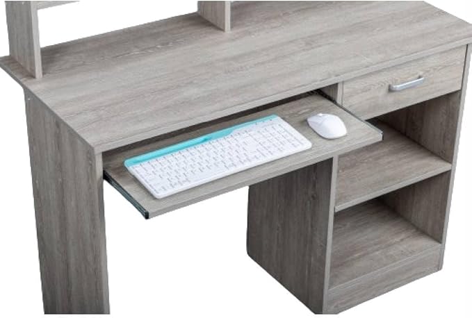 Gray Particleboard Computer Desk with Storage Shelves Modern Office Desk Computer Table Studying Writing Desk Workstation with Bookshelf and Shelf for Home Office  Desk with Side Shelf 110x50x95CM