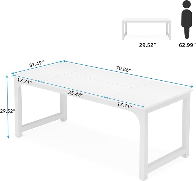 Tribesigns 70.8”Executive Desk (Set of 2) Large Office Computer Desk with Thicken Frame Modern Simple Workstation Business Furniture for Home Office White