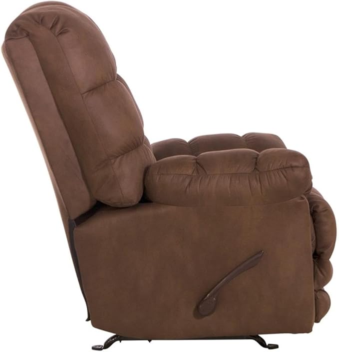 Bowery Hill Oversized Rocker Recliner 48 W x 44 D x 46 H Brown Polyester Fabric Extra Extension Footrest Cool Gel Memory Foam Seat Smooth Rocking Motion Durable Steel Frame Living Room Chair