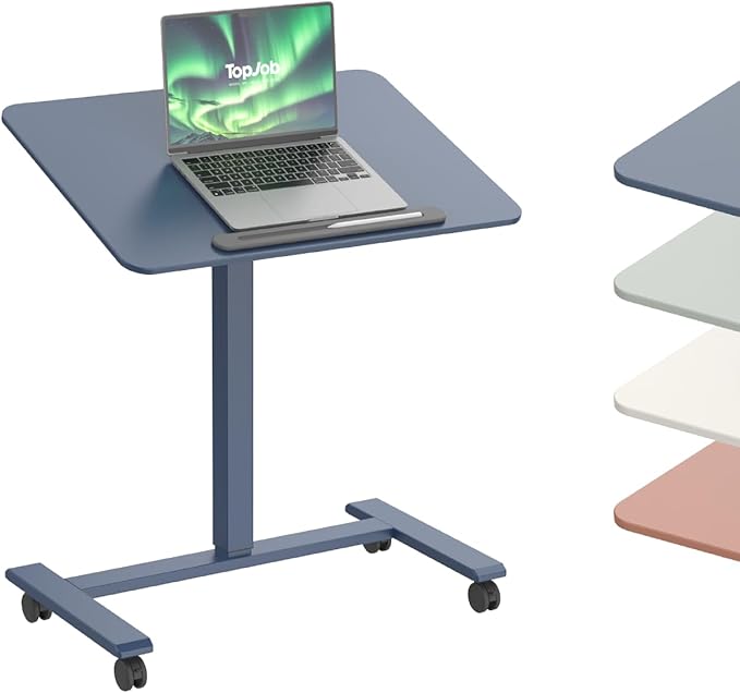 TopJob ANYDESK FOLD Mobile Standing Desk Portable with Lockable Wheels Foldable Stand Desk Rolling Computer Workstations Used for Home Couch Side Table Bedside Table in Bed Room Kitchen