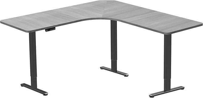 VIVO Electric Height Adjustable 71 x 71 inch Curved Corner Stand Up Desk Dark Gray Table Top Black Frame Memory Controller L-Shaped Workstation E3C Series DESK-KIT-E3CBG