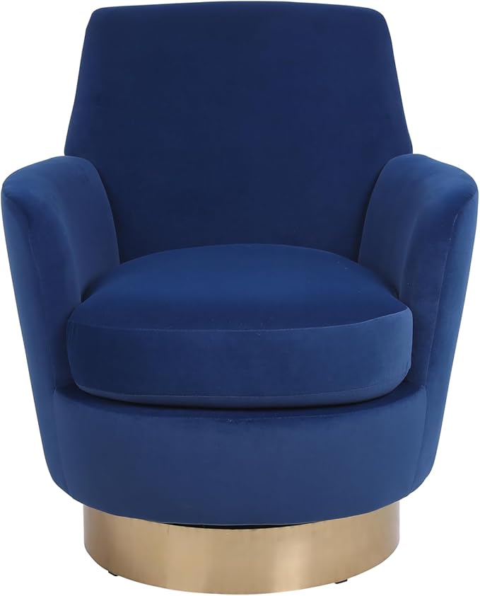 Navy Velvet Swivel Accent Chair for Living Room &amp Bedroom - Comfy Round Barrel Chair with Gold Base