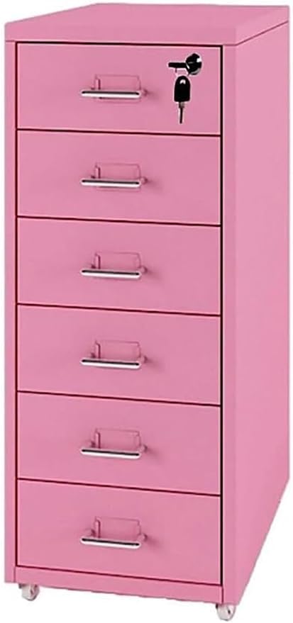 File Cabinet Metal Mobile File Cabinet with Lock and Casters Vertical Filing Cabinet 3/5 /6/8 Drawer Home Office Cabinet for /A4 File (Color : Pink Size : 6 Drawer)