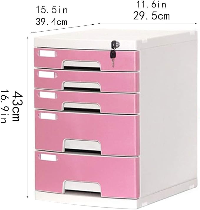 File Cabinets Filing Cabinet Lockable 5 Drawers Desktop File Storage Storage Box - Pink 29.5X39.4X43Cm Bookcase