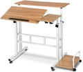 Garvee Portable Standing Desk Adjustable Height 26.4-61 Mobile Computer Desk with Wheels Tiltable Top &amp CPU Stand Rolling Laptop Table Cart for Home Office Light Walnut