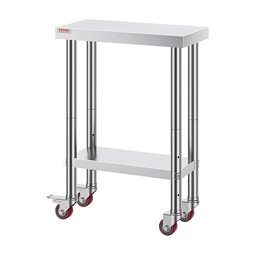 Vevor Stainless Steel Work Table with Wheels 24 x 12 x 32 Inch Prep Table with 4 Casters Heavy Duty Work Table for Commercial Kitchen Restaurant Business : Industrial &amp Scientific