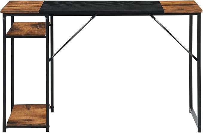 FurnitureR 47.2 inch Study Writing Table with Storage Shelves Space Saving for Home Office Modern Simple Style PC Metal Frame Computer Desk Black&ampBrown