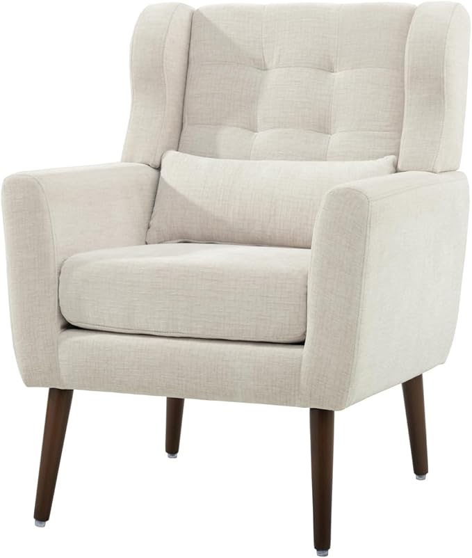 Modern Accent Chair Upholstered in Chenille Fabric Perfect for Living Room or Bedroom (Beige)