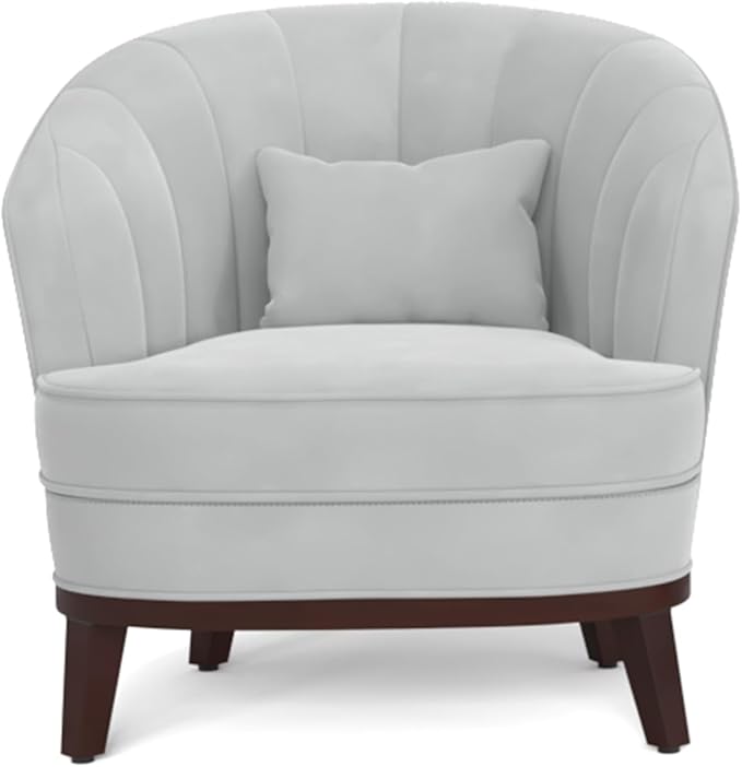 AC Pacific Ava Modern Barrel Accent Chair Upholstered Lounge Armchair with Curved Backrest Channel-Tufted Details Soft Seat Cushion &amp Throw Pillow for Living Room or Bedroom Light Grey
