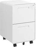 File Cabinet Mobile Filing Cabinet with Lock All Steel Structure Printer Stand Fully Assembled Except Casters Under Desk Storage for Home Office 2 Drawers Document Organizer White