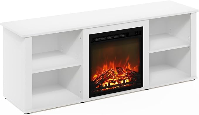 Furinno Classic 60 Inch TV Stand with Fireplace Solid White