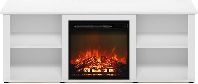 Furinno Classic 60 Inch TV Stand with Fireplace Solid White