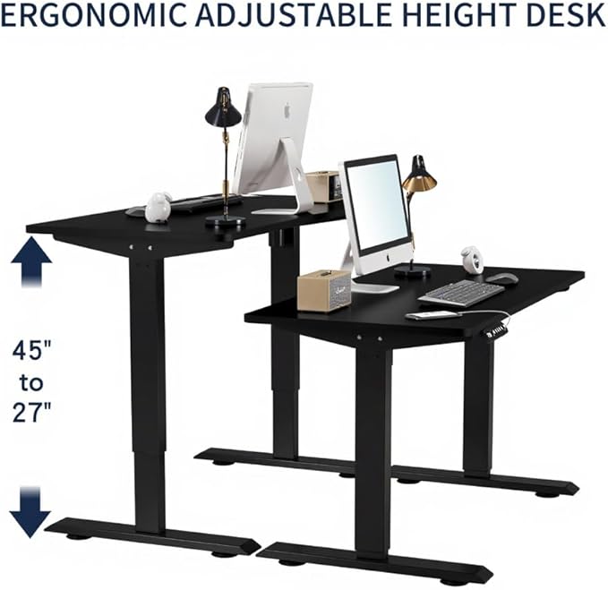 55 Inch Electric Height Adjustable Standing Desk for Home Office Computer Gaming Craft Study Work Desks Modern Lift-up TableBlack