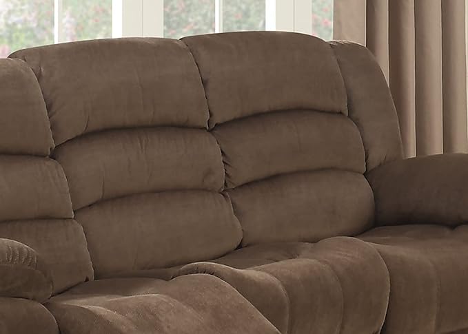 AC Pacific Bill Collection Modern Fabric Upholstered Living Room Reclining Sofa with Padded Pillow Top Armrests Chocolate Brown