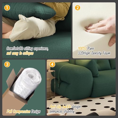 KEIKI 78.7 Foldable Human Dog Bed 3-in-1 Multi-Functional Sleeper Sofa Bed Teddy Fabric Foam-Filled Convertible Floor Couch for Living Room Guest Room Playroom Green