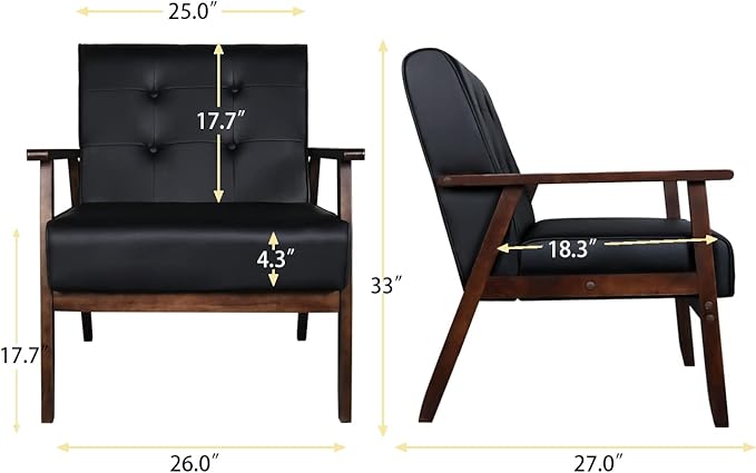 AODAILIHB Leather Sofa Couch Set 2 Accent Chairs &amp 1Loveseat Black Faux Leather Loveseats Mid Century Modern Office Couch for Small Space Waiting Room Living Room Furniture (3 Black)
