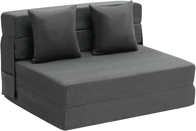 VEVOR Folding Sofa Bed 3-in-1 Foldable Couch Bed with 2 Pillows and Washable Cover 25D High Density Memory Foam Convertible Sleeper Chair Bed Futon Couch for Living Room Bedroom Dark Grey(Twin)