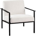 Pemberly Row Accent Chair 28.5 W x 31.75 D x 31 H Black Powder Coated Metal Frame Polyester Oatmeal Cream Upholstery Modern Architectural Design with Floor Glides for Living Room or Office Use