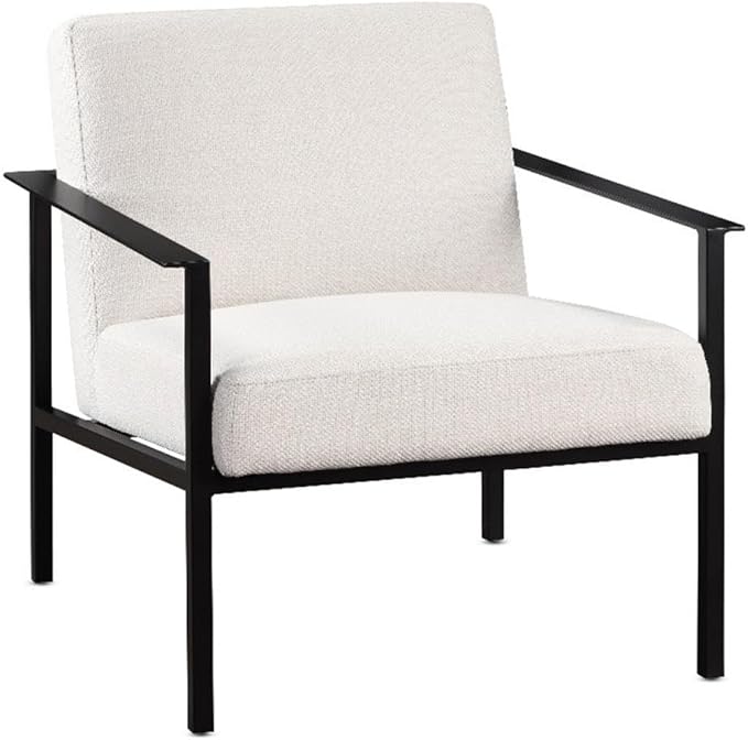 Pemberly Row Accent Chair 28.5 W x 31.75 D x 31 H Black Powder Coated Metal Frame Polyester Oatmeal Cream Upholstery Modern Architectural Design with Floor Glides for Living Room or Office Use