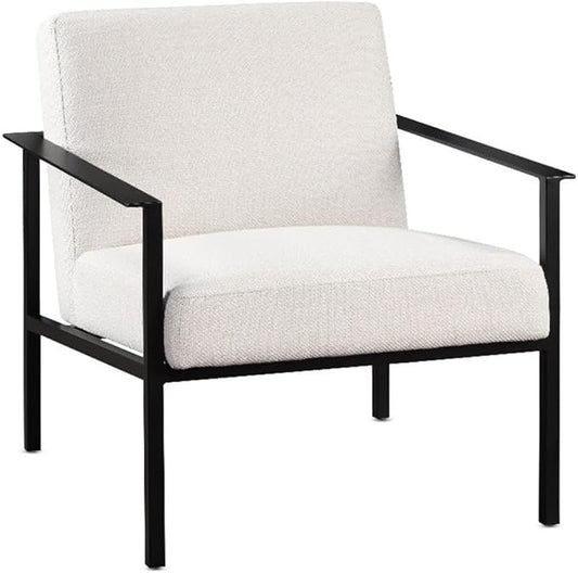 Pemberly Row Accent Chair 28.5 W x 31.75 D x 31 H Black Powder Coated Metal Frame Polyester Oatmeal Cream Upholstery Modern Architectural Design with Floor Glides for Living Room or Office Use