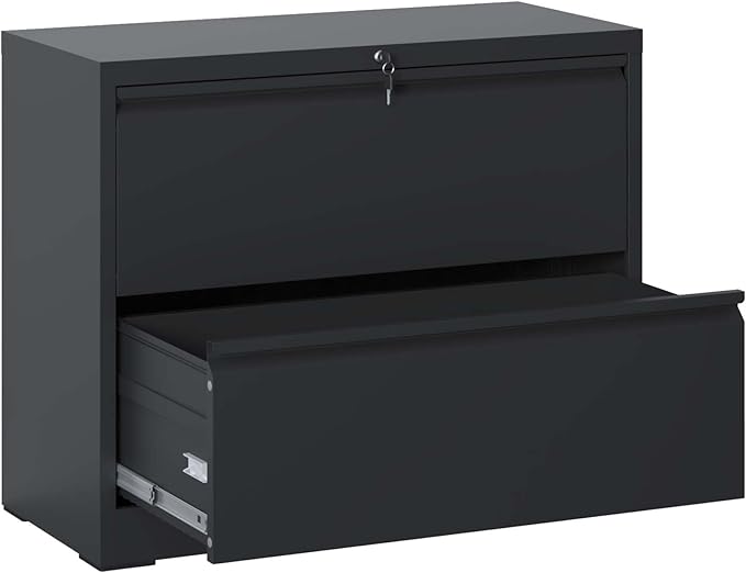 2 Drawer Small File Cabinet with Lock Locking Filing Cabinet for Home Office Modern Farmhouse Under Desk Storage Cabinet Organizer with DrawersBlack