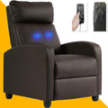 Recliner SofaPU Leather Massage Recliner ChairComfortable&ampGreat Support Reading Chair for Living Room Office Home Theater Seating-Brown