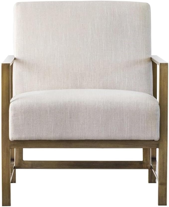 Pemberly Row 33 Fabric Arm Chair Flax Beige/Brushed Gold Finish Steel Frame Upholstered Modern Lounge Chair for Living Room or Accent Seating 27 W x 31.5 D 330 lbs Capacity