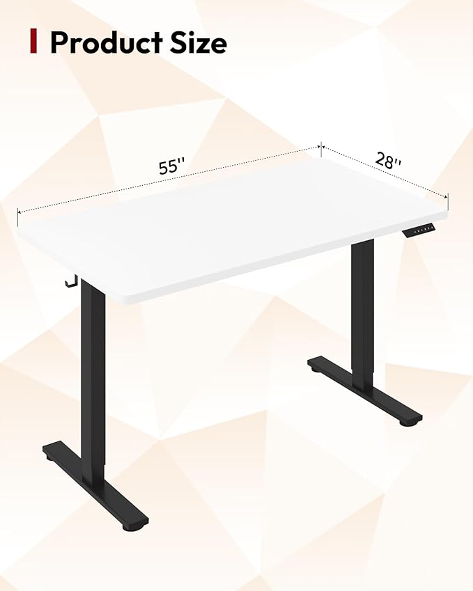 SANODESK Electric Standing Desk 55 x 28 Inches Whole-Piece Desktop Height Adjustable Stand Up Desk w/6-Button Controller Ergonomic Computer Desk for Home Office Black Frame + White Tabletop